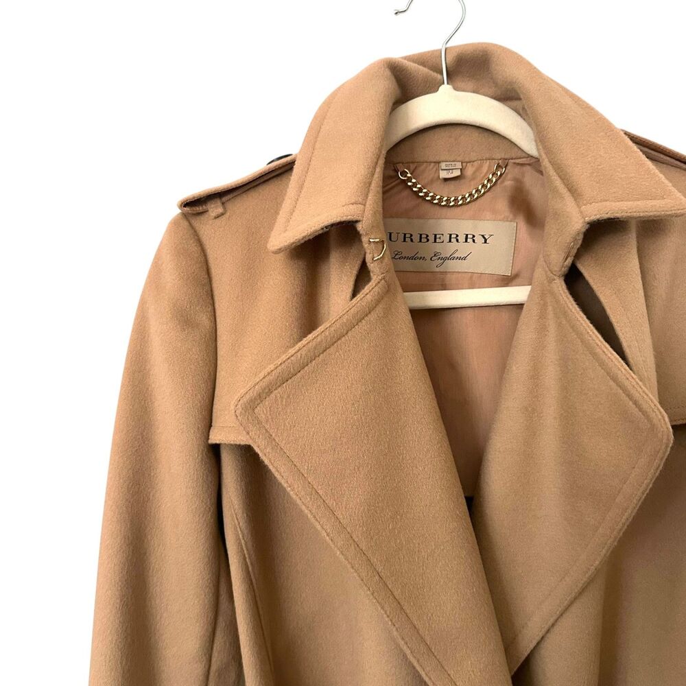 BURBERRY Wool Cashmere Trench‎ Coat Camel Sz 4 - Picture 4 of 6